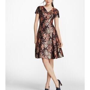 Womens Brooks Brothers Fit & Flare Jacquard Floral Dress Size 10 Formal Cocktail
